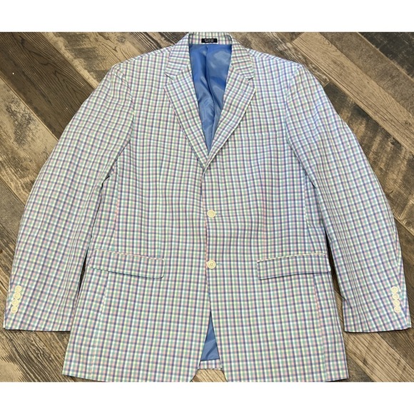 Saddlebred Men's Multicolor Spring Pastel Checks Sports Coat Blazer Size 42L - Picture 1 of 8